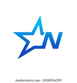Stylist Illustration logo design Initial N with Star in Blue color. Logo good for your any industry and can work as well in small size.
