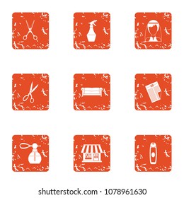 Stylist place icons set. Grunge set of 9 stylist place vector icons for web isolated on white background