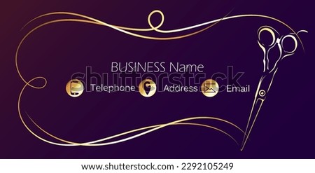 Stylist scissors and beautiful golden locks of hair. Business card concept for a beauty salon