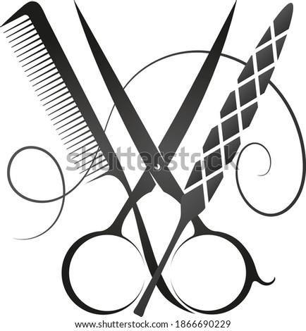 Stylist scissors comb and nail file symbol for beauty salon