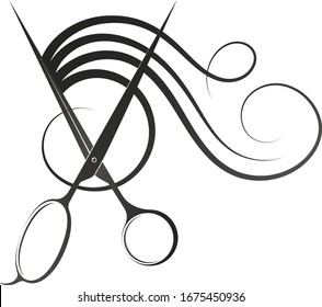 Stylist Scissors And Curls Hair Symbol For Beauty Salon And Hairdresser