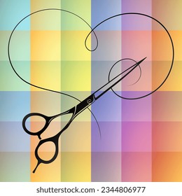 Stylist scissors and hair curl heart silhouette. Design for a beauty salon