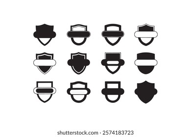 Stylist Shield icons set. Protect shield vector sign. Shield line art icon set. Shield isolated shapes collection. Protect security icons badge quality symbols, signs, and logos on a background.