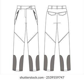 stylist skiing pants flat sketch Vector Flat sketch Cut Sew Zipper Trouser Joggers slim fit casual