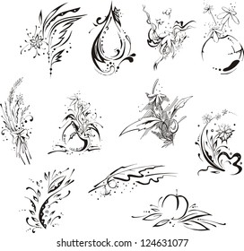 Stylistic flower embellishments. Vector set EPS8.