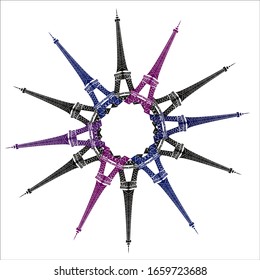 Stylistically-made Eiffel tower star on the white background