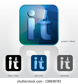 Stylization of abbreviation "IT" (information technology). Vector (EPS-10) symbol (icon, sign, emblem) about information technology, electronics, internet, computer services, software development, etc