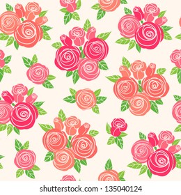 Stylization decorative seamless pattern with bouquet roses