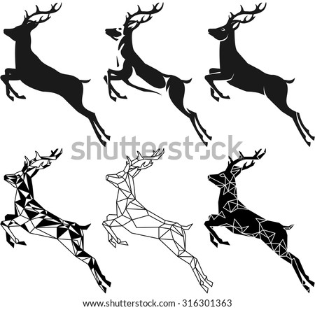 stylization leaping deer for your design, isolated objects, vector illustration