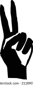 Stylization of a male hand with two fingers up, the sign "v" as a victory. Silhouette. Vector illustration