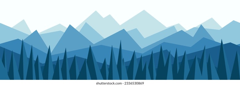 Estilización de un paisaje montañoso, borde sin fisuras, imitación 3D, banner