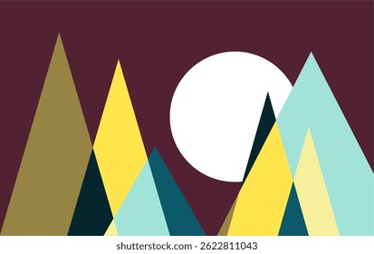 Stylization of a mountain with moon landscape seamless background