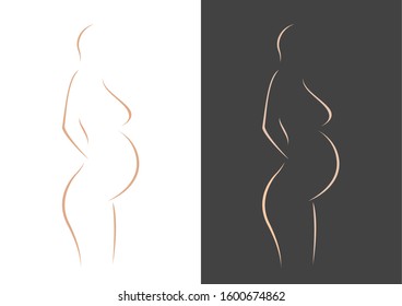 Stylization of pregnant woman on white background and black background