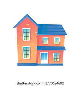 Stylization two-story residential building. Cartoon vector illustration.
