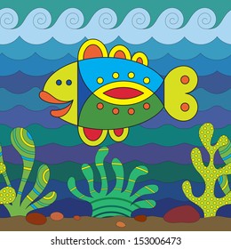 Stylize fantasy fish under water.