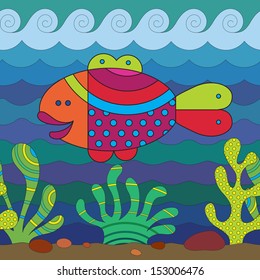Stylize fantasy fish under water.