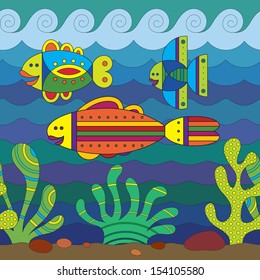Stylize fantasy fishes under water.