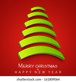 Estilizar el verde árbol de Navidad con un brillante fondo rojo para Feliz Navidad y Feliz Año Nuevo. 