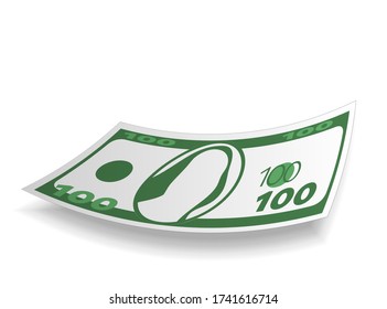 Stilisierte 100-Dollar-Banknote. Auf weißem Hintergrund isoliert. Flache Vektorgrafik.