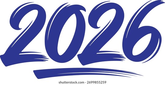 Stylized 2026 blue brushstroke text for new year design.