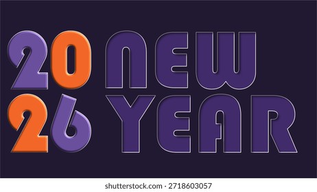 Stylized 2026 New Year text in purple and orange with a prominent cutout effect