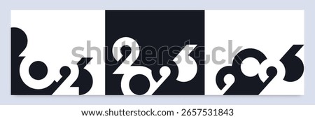 Stylized 2026 number artwork using bold black and white abstract shapes with minimal design. Perfect for posters, modern graphics, and editorial use