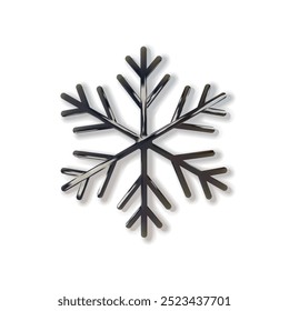 Icono negro estilizado del copo de nieve 3D para el invierno. Fondo abstracto realista con 3d. Forma con diseño minimalista para decoración moderna, invitación con feliz año Nuevo y Navidad. Ilustración vectorial