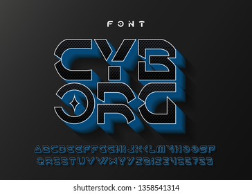 Stylized 3D font and alphabet with rich texture. Modern font design for advertising, modern technologies, logos, etc.