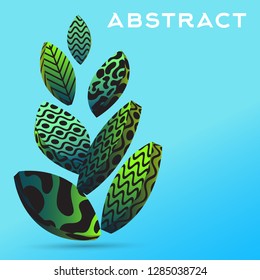 stylized 3D leaves on a blue background, composition, pattern, vector abstract illustration