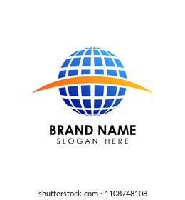 Stylized 3D spherical surface with  swoosh shape. digital globe icon. This logo is suitable for global company, world technologies and media and publicity agencies