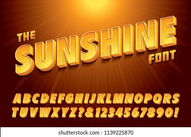 A stylized 3d vector alphabet with bright yellow sunshine effects