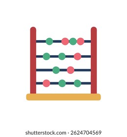 Stylized abacus illustration in flat design style, featuring colorful round beads on blue rods. The frame is red and yellow against a White Background.