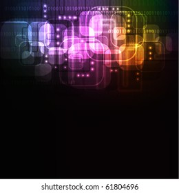Stylized abstract background with digital symbols and glowing elements