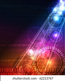 Stylized abstract background with digital symbols and glowing elements