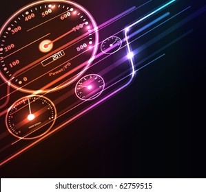 Stylized abstract background with digital symbols and glowing elements
