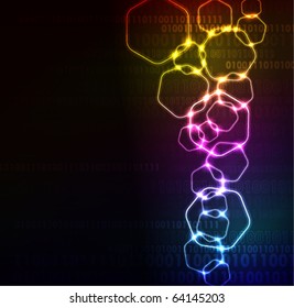 Stylized abstract background with digital symbols and glowing elements