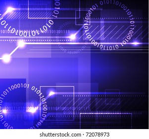 Stylized abstract background with digital symbols and glowing elements