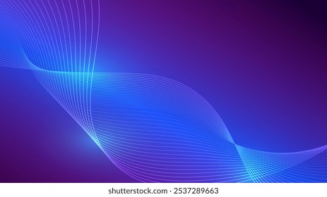 Stilisierter abstrakter Hintergrund mit fließenden wellenförmigen Linien in Farbverlauf-Blau und Lila, perfekt für moderne, digitale und futuristisch-thematische Designs, die ein dynamisches visuelles Design erfordern.