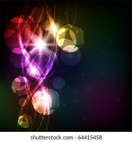 Stylized abstract background with moving glowing circles, spheres