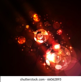 Stylized abstract background with moving glowing circles, spheres and stars