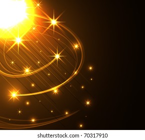 Stylized abstract background with moving glowing lines and stars