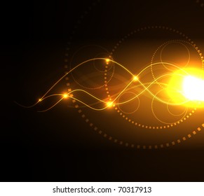 Stylized abstract background with moving glowing lines and circles