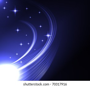 Stylized abstract background with moving glowing lines and stars
