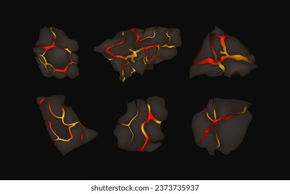 Stylized abstract background of volcano magma glow texture in cracking holes.Destroyed earth surface and flowing lava.Shine texture after an earthquake.