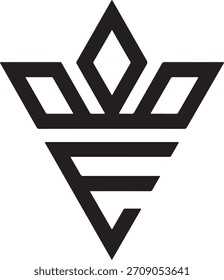 A stylized, abstract black and white logo resembling a crown or crest with geometric shapes, featuring sharp lines and a modern, minimalist design.