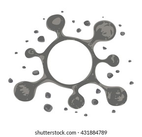 Stylized abstract blot with splashes hand drawn by highlighter marker. Gray blotch with blank space in the center. Spot symbol isolated on white. Vector illustration in EPS10 format.