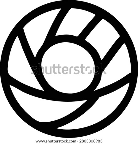 A stylized, abstract circular graphic featuring radiating lines, suggestive of a camera aperture or a lens mechanism, abstract art.