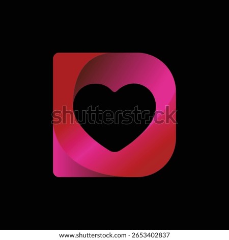 A stylized, abstract D letter logo featuring a heart shape within a rounded square outline. The logo uses a vibrant gradient of pink and red, creating a modern and dynamic visual.