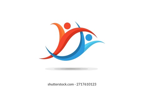 Stylized abstract figures representing human connection and movement