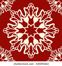 Stylized abstract floral seamless pattern. Vector mandala ornament. Round floral ornamental rosette. Hand drawn decorative element for wallpaper, oriental art pattern